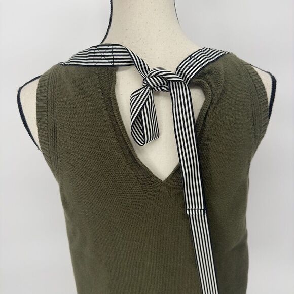 Womens J. Crew Olive Green Sleeveless Sweater Tank Size X Small Ribbon Trim - Picture 5 of 9